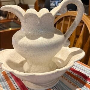 Elegant White Ceramic Pitcher and Bowl Set